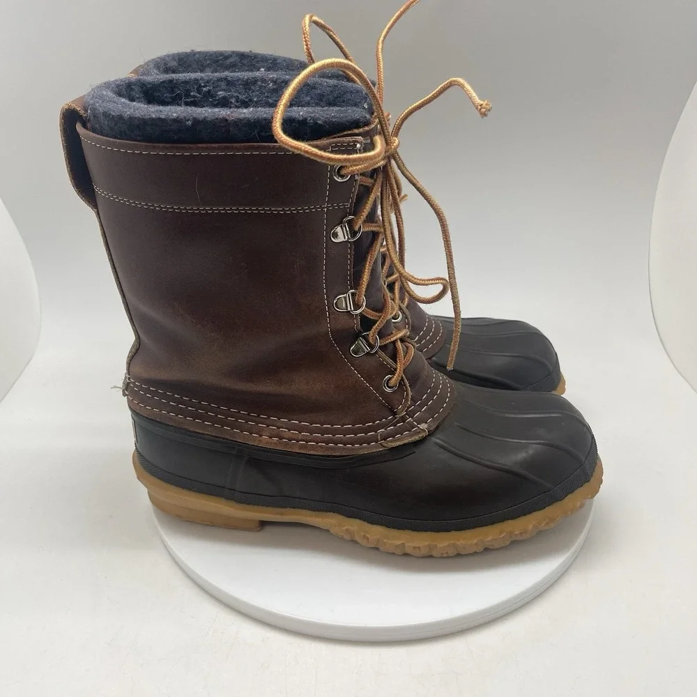 VTG LL Bean Bean Boots Mens 7 Brown Leather Duck Boot Insulated‎ Mid Calf USA